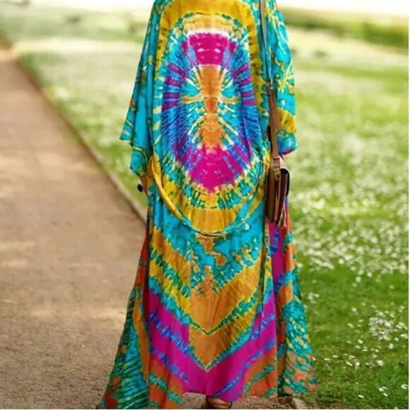 Tie Dye Festival Beach Kimono Cover Up - Picture 2 of 4